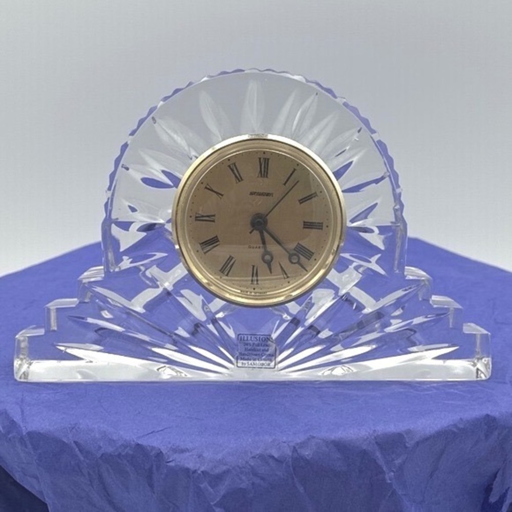 Samobor Illusion Lead Crystal Desk Clock Handcut/blown Gold Quartz Clock Croatia
